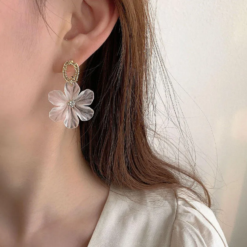 White Flower Petal Earrings