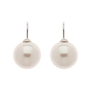 White Pearl on Platinum Hook Earrings