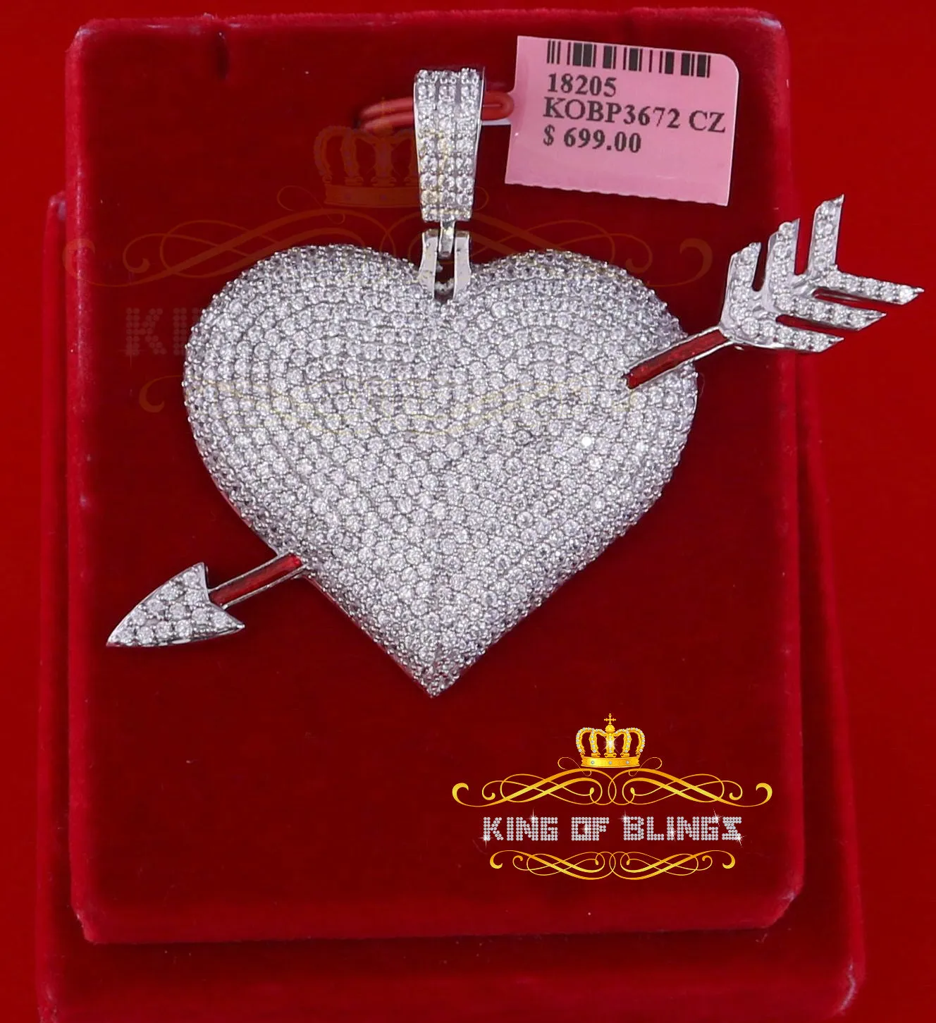 White Special Heart arrow Shape Sterling Silver Pendant 13.58ct Cubic Zirconia