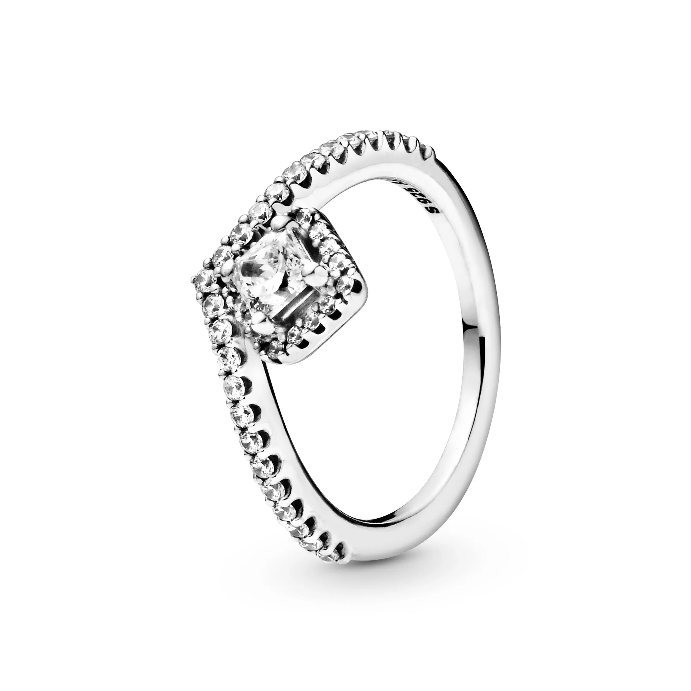 Wishbone sterling silver ring with clear cubic zirconia