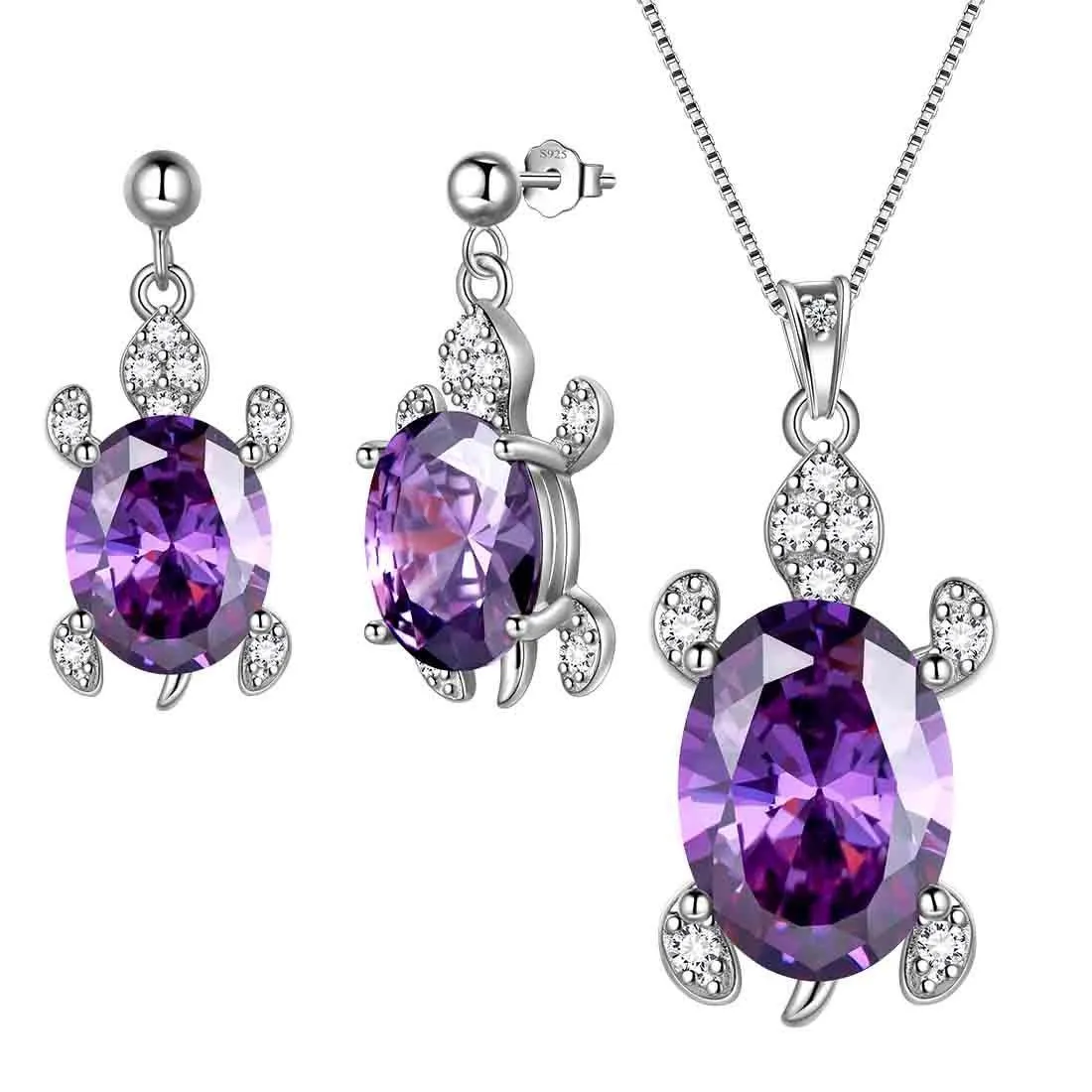 Women Turtle Jewelry Sets 3PCS Birthstone Girls Birthday Gift Sterling Silver